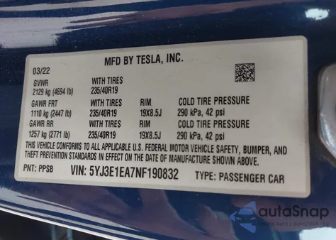 2022 Tesla Model 3 Rear-Wheel Drive из США, поврежденный, VIN 5YJ3E1EA7NF190832